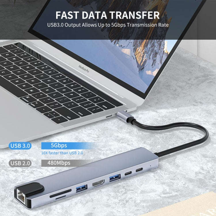 JUNSUNMAY 8 in 1 Type-C to 4K HDMI / Ethernet Docking Station Adapter PD Quick Charge Hub SD/TF C...