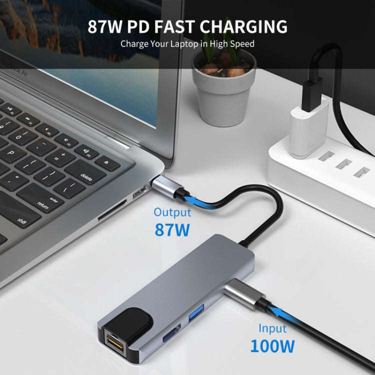 JUNSUNMAY 6 in 1 Type-C to 4K HDMI / Ethernet Docking Station Adapter PD Quick Charge Hub SD/TF C...