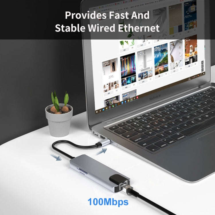 JUNSUNMAY 6 in 1 Type-C to 4K HDMI / Ethernet Docking Station Adapter PD Quick Charge Hub SD/TF C...