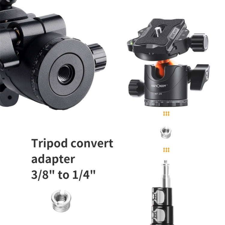 K&F CONCEPT KF31.023V3 360 Degree Rotating Panoramic Metal Tripod Ball Head with 1/4 Inch Quick R...