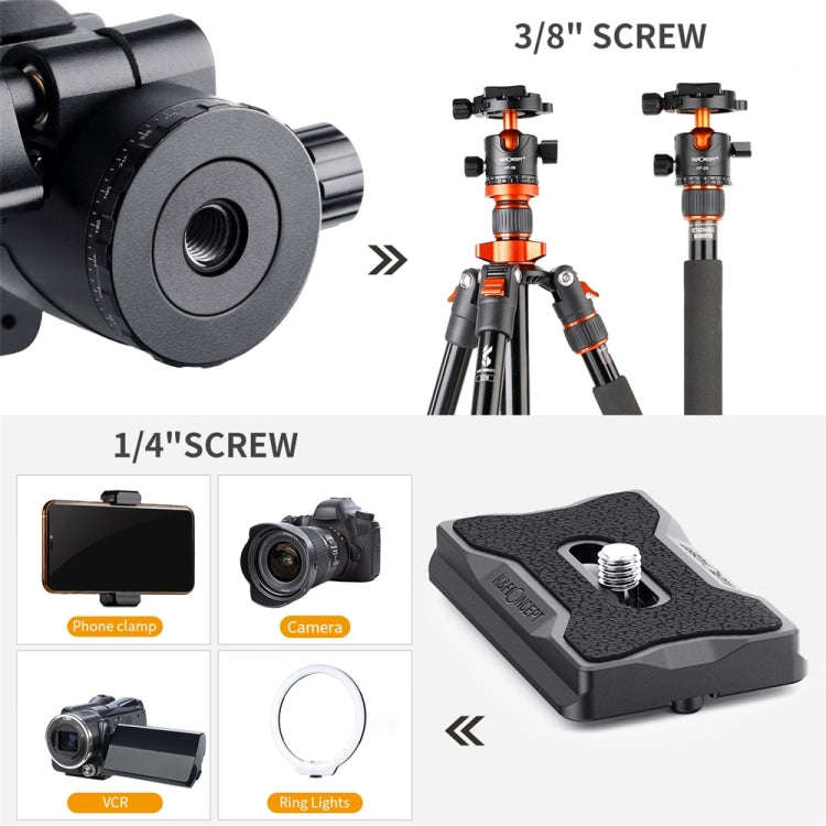 K&F CONCEPT KF31.023V3 360 Degree Rotating Panoramic Metal Tripod Ball Head with 1/4 Inch Quick R...