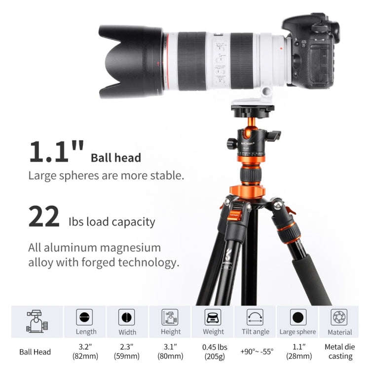 K&F CONCEPT KF31.023V3 360 Degree Rotating Panoramic Metal Tripod Ball Head with 1/4 Inch Quick R...