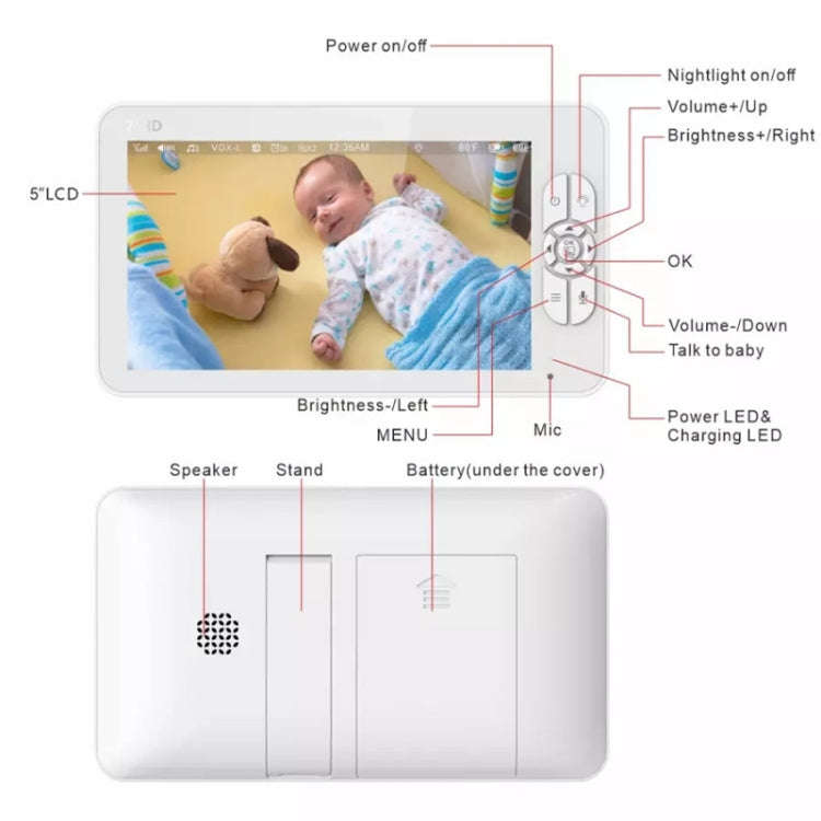 SM70PTZ 7 inch Screen 2.4GHz Wireless Digital Baby Monitor,  Auto Night Vision / Two-way Voice In...