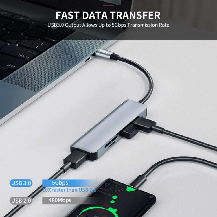 ENKAY Hat-Prince 5 in 1 Docking Station Adapter HUB SD/TF Card Reader, Interface:Type-C