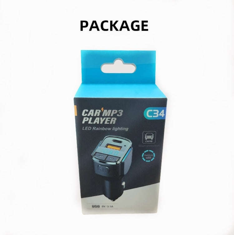 C34 Car Bluetooth 5.0 Charger FM Transmitter Cigarette lighter MP3 Music Player