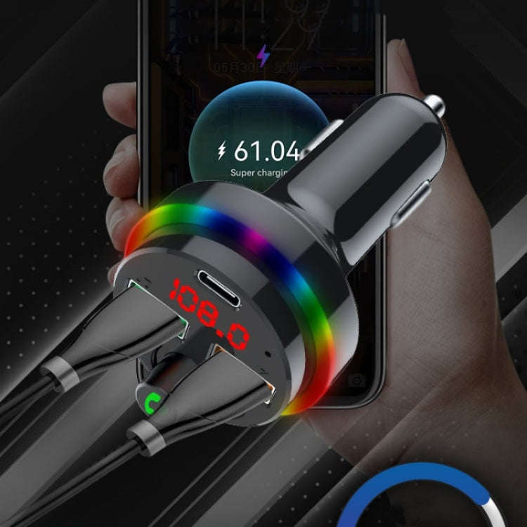PDF16 Car Bluetooth 5.0 FM Transmitter Colorful Ambient Light Type C Dual USB Fast Charging Charger