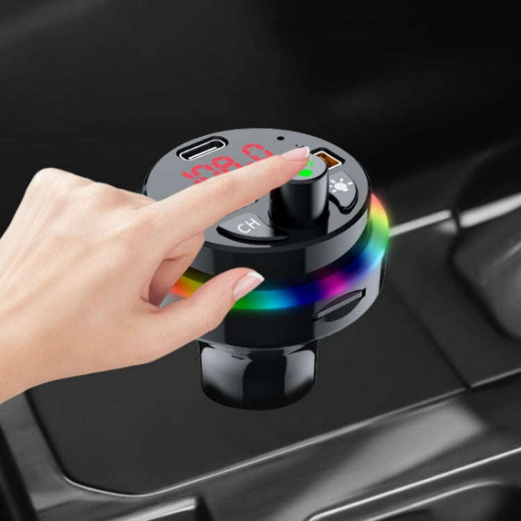 PDF16 Car Bluetooth 5.0 FM Transmitter Colorful Ambient Light Type C Dual USB Fast Charging Charger
