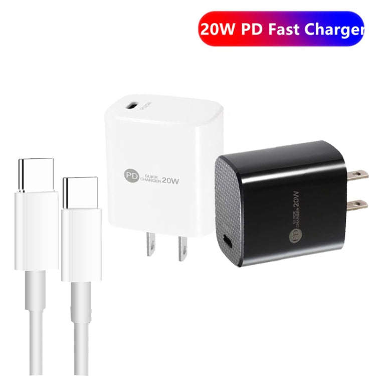 PD11 Single PD3.0 USB-C / Type-C 20W Fast Charger with 1m Type-C to Type-C Data Cable, US Plug(Bl...