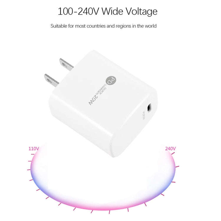 PD11 Single PD3.0 USB-C / Type-C 20W Fast Charger with 1m Type-C to Type-C Data Cable, US Plug(Bl...