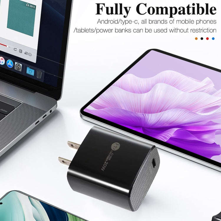 PD11 Single PD3.0 USB-C / Type-C 20W Fast Charger with 1m Type-C to Type-C Data Cable, US Plug(Bl...