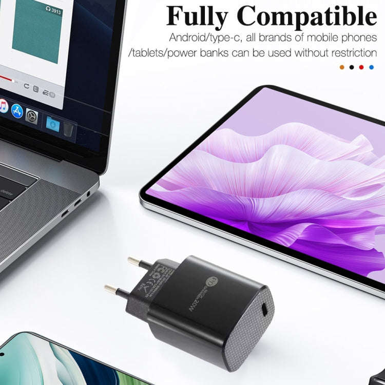 PD11 Single PD3.0 USB-C / Type-C 20W Fast Charger with 1m Type-C to Type-C Data Cable, EU Plug(Wh...