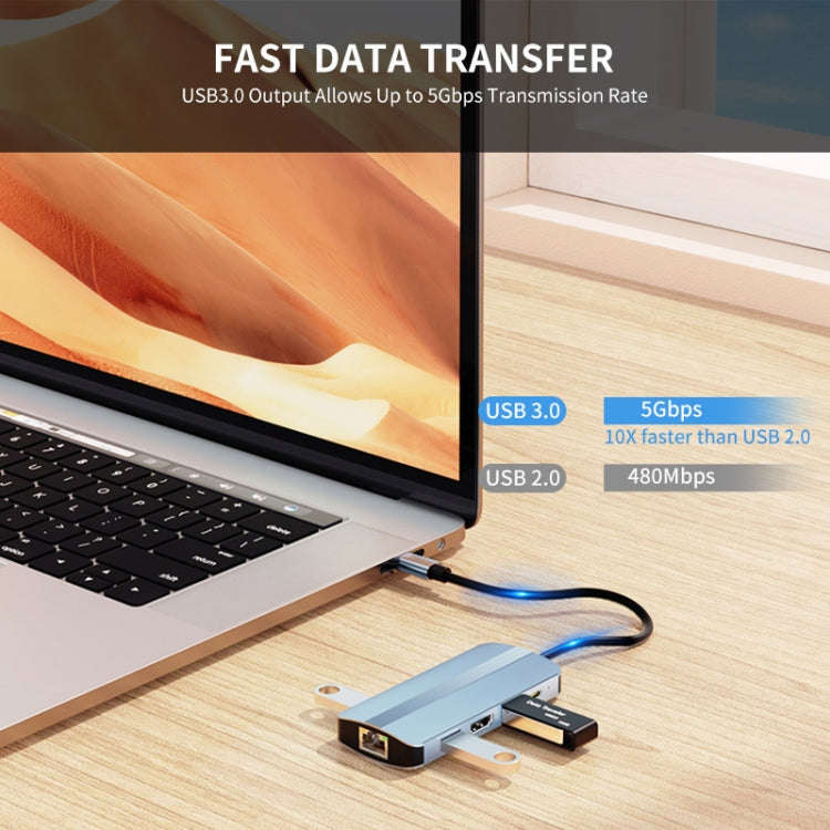 JUNSUNMAY 8 in 1 Type-C to 4K HDMI + RJ45 Ethernet Hub Docking Station Adapter