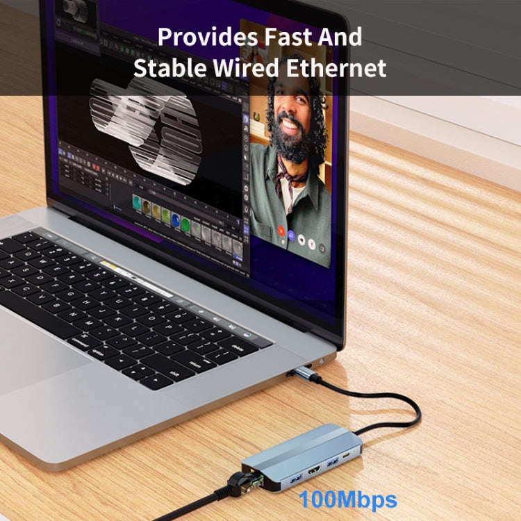 JUNSUNMAY 8 in 1 Type-C to 4K HDMI + RJ45 Ethernet Hub Docking Station Adapter