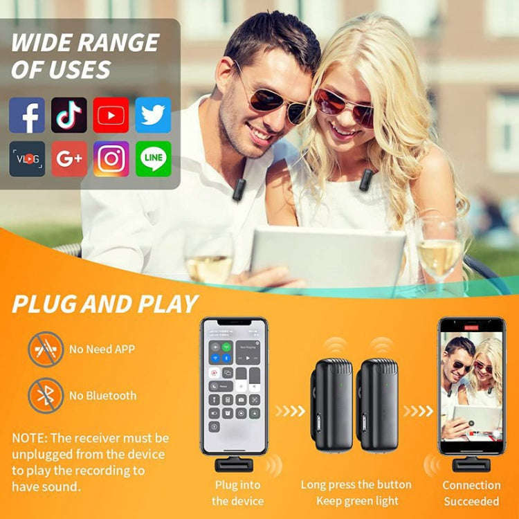 One by Two Wireless Lavalier Microphones with Charging Case, Port: 8 Pin