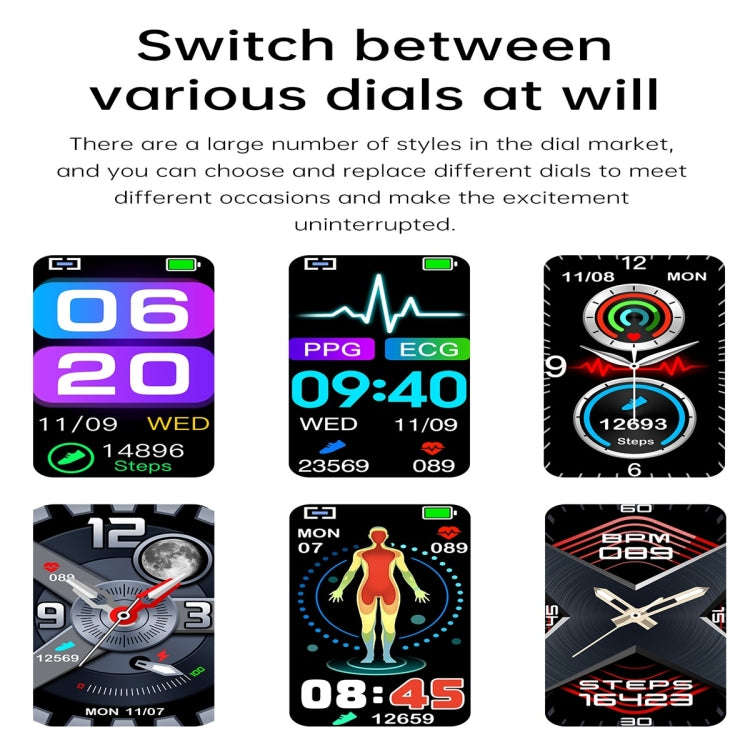 E600 1.47 inch Color Screen Smart Watch Leather Strap Support Heart Rate Monitoring / Blood Press...