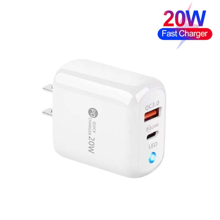 PD04 Type-C + USB Mobile Phone Charger with USB to Micro USB Cable, US Plug(White)
