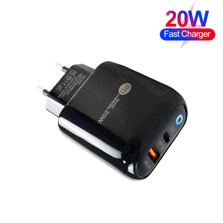 PD04 Type-C + USB Mobile Phone Charger with USB to Micro USB Cable, EU Plug(Black)