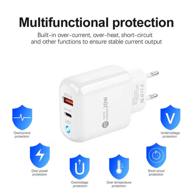 PD04 Type-C + USB Mobile Phone Charger with USB to Micro USB Cable, EU Plug(Black)