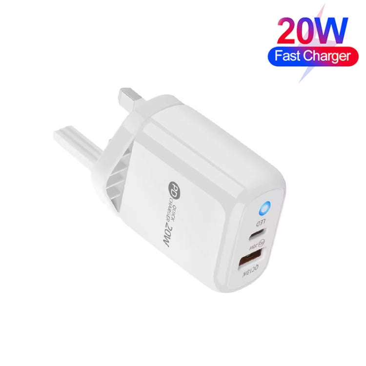 PD04 Type-C + USB Mobile Phone Charger with USB to Micro USB Cable, UK Plug(White)