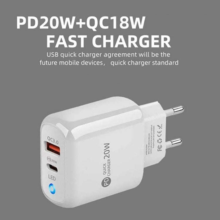 PD04 Type-C + USB Mobile Phone Charger with USB to Micro USB Cable, UK Plug(White)