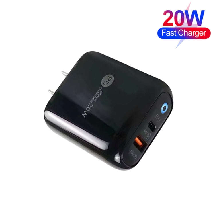 PD04 Type-C + USB Mobile Phone Charger with Type-C to Type-C Cable, US Plug(Black)