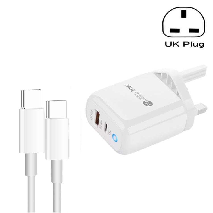 PD04 Type-C + USB Mobile Phone Charger with Type-C to Type-C Cable, UK Plug(White)