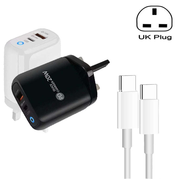 PD04 Type-C + USB Mobile Phone Charger with Type-C to Type-C Cable, UK Plug(White)