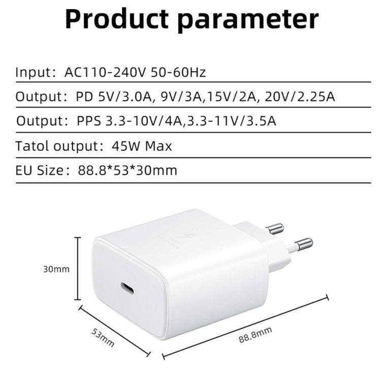M135 45W USB-C / Type-C Port Fast Charger with 5A Type-C to Type-C Cable, EU Plug(White)