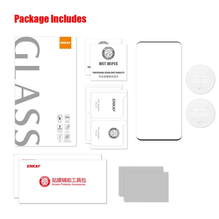 For Honor Magic5 2pcs ENKAY 3D Hot Bending Edge Glue Tempered Glass Full Film with Lens Film