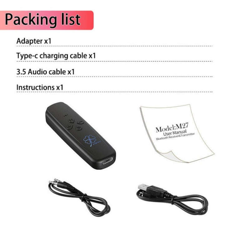 M27 Bluetooth 5.2 Wireless Stereo Music Receiver Transmitter Handsfree 3.5mm Aux Audio Car Kit