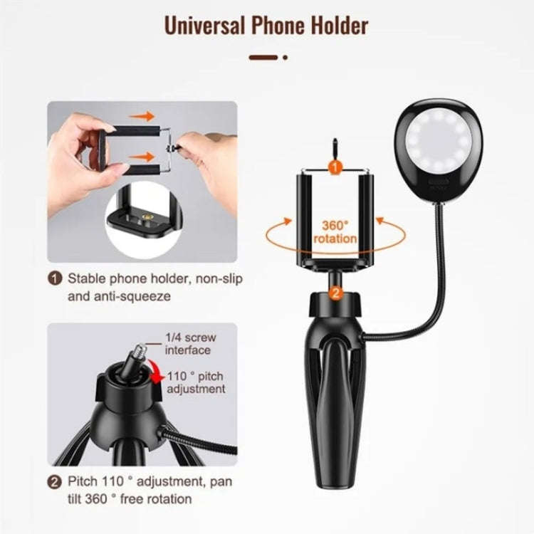 XWJ-S1 Desktop Cell Phone Holder Tripod with LED Lights