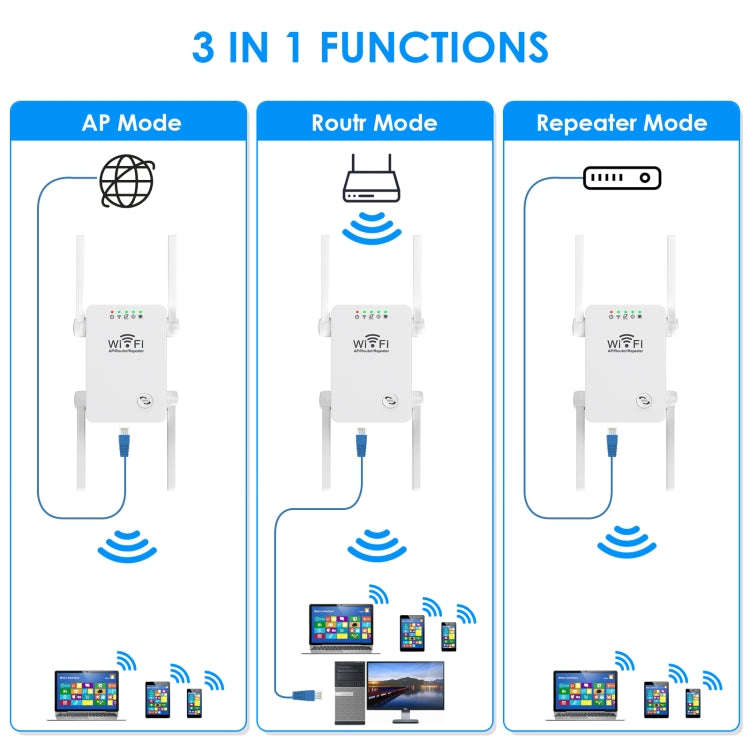 U8 300Mbps Wireless WiFi Repeater Extender Router Wi-Fi Signal Amplifier WiFi Booster(EU Plug)