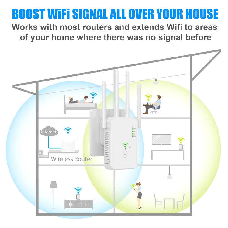 U10 1200Mbps Signal Booster WiFi Extender WiFi Antenna Dual Band 5G Wireless Signal Repeater(EU P...