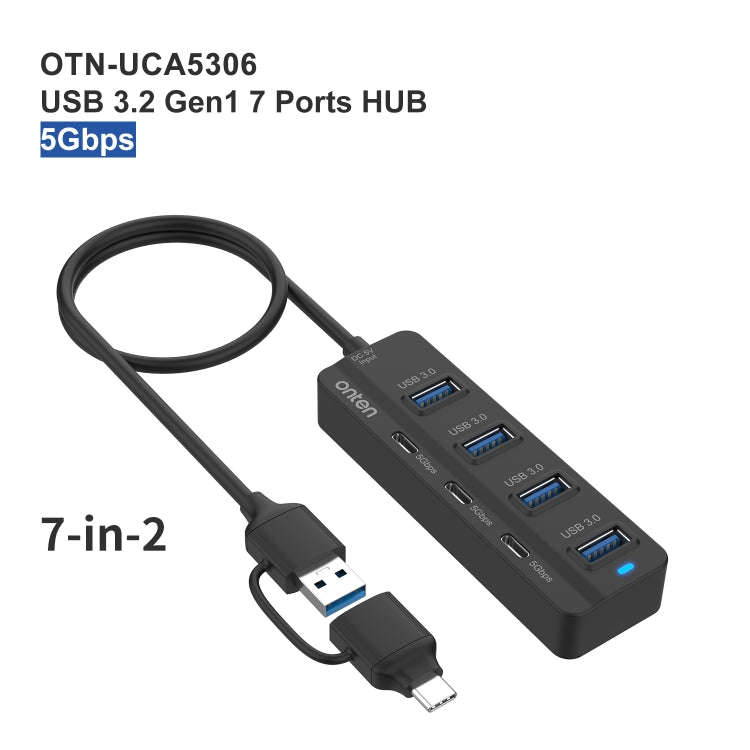 Onten UCA5306 7 in 2 USB3.0 + Type-C 7-Ports HUB Docking Station Support OTG Function