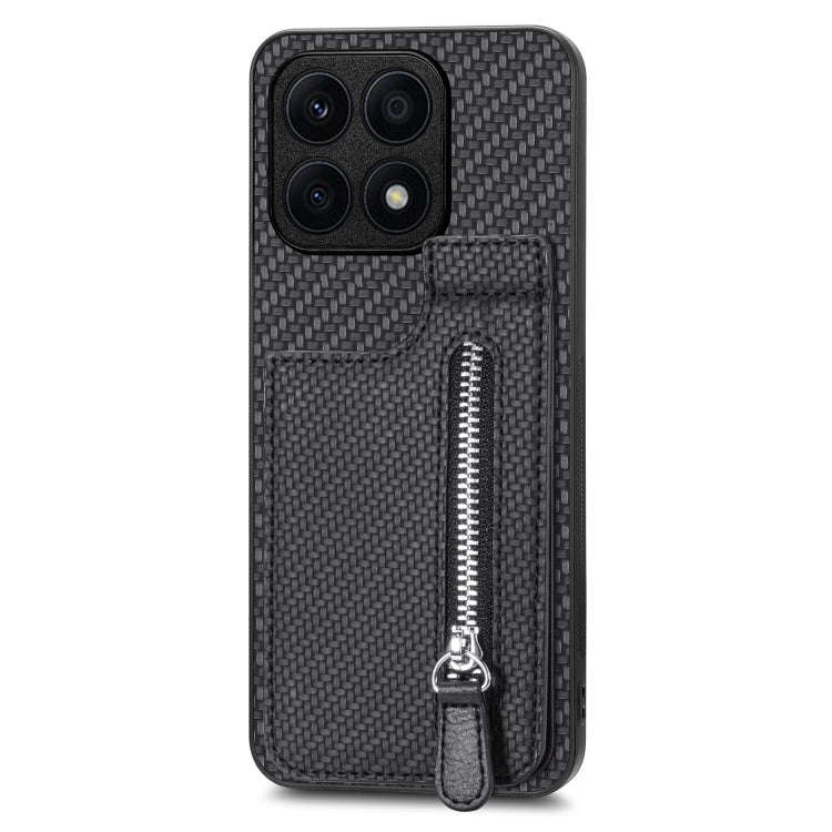 For Honor X8A Carbon Fiber Vertical Flip Zipper Phone Case(Black)