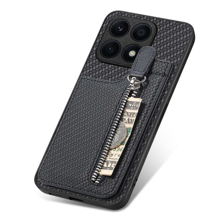 For Honor X8A Carbon Fiber Vertical Flip Zipper Phone Case(Black)