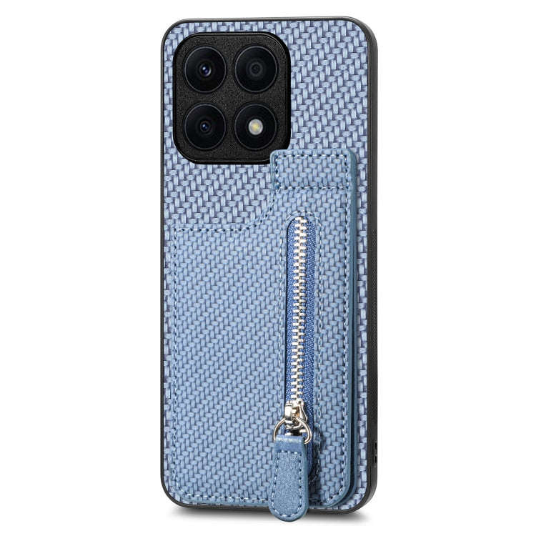 For Honor X8A Carbon Fiber Vertical Flip Zipper Phone Case(Blue)