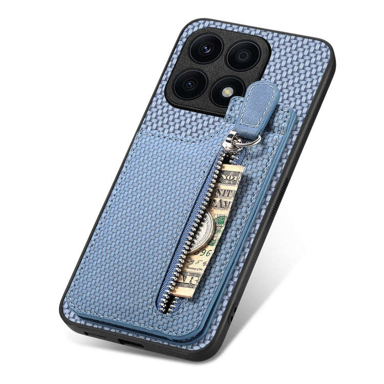 For Honor X8A Carbon Fiber Vertical Flip Zipper Phone Case(Blue)