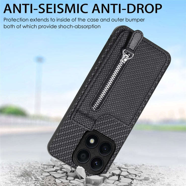 For Honor X8A Carbon Fiber Vertical Flip Zipper Phone Case(Blue)