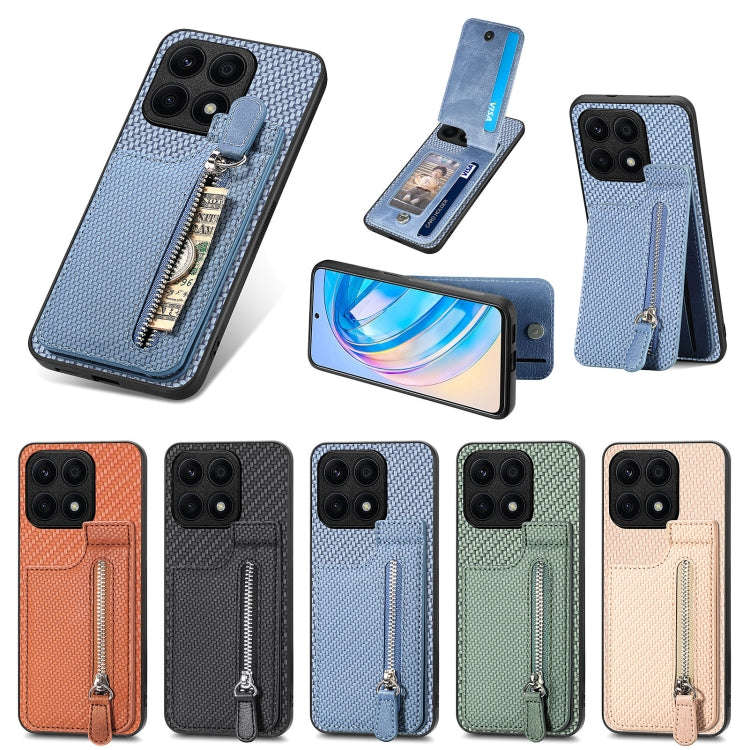 For Honor X8A Carbon Fiber Vertical Flip Zipper Phone Case(Blue)