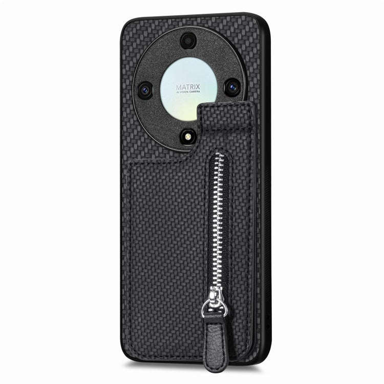 For Honor X9A Carbon Fiber Vertical Flip Zipper Phone Case(Black)