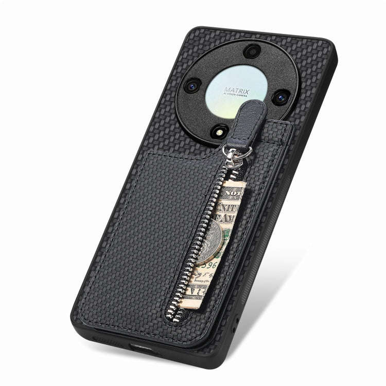 For Honor X9A Carbon Fiber Vertical Flip Zipper Phone Case(Black)