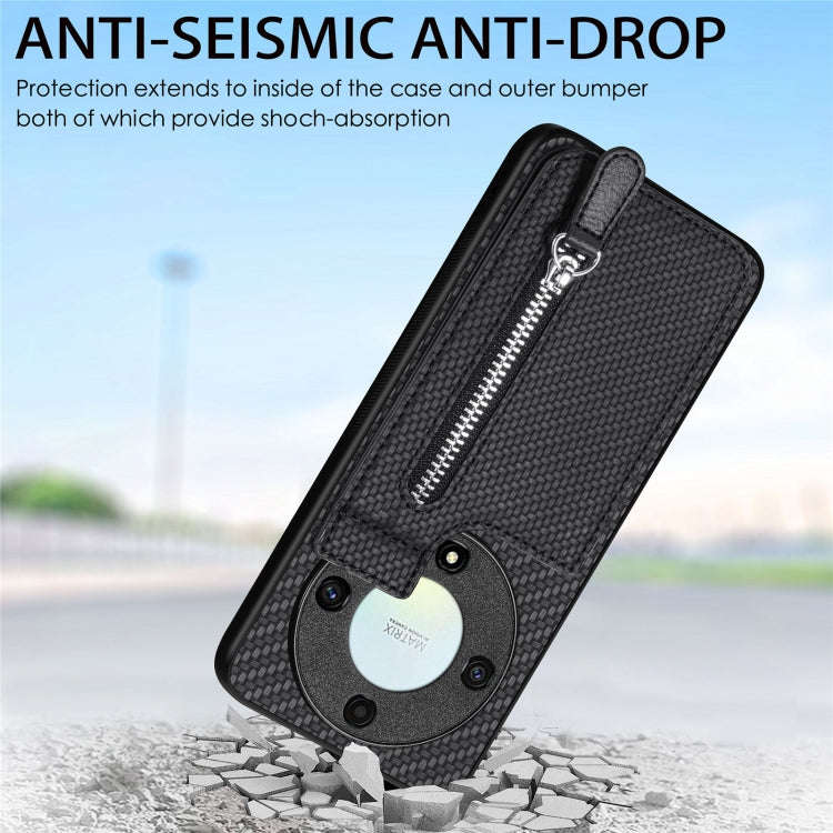 For Honor X9A Carbon Fiber Vertical Flip Zipper Phone Case(Black)