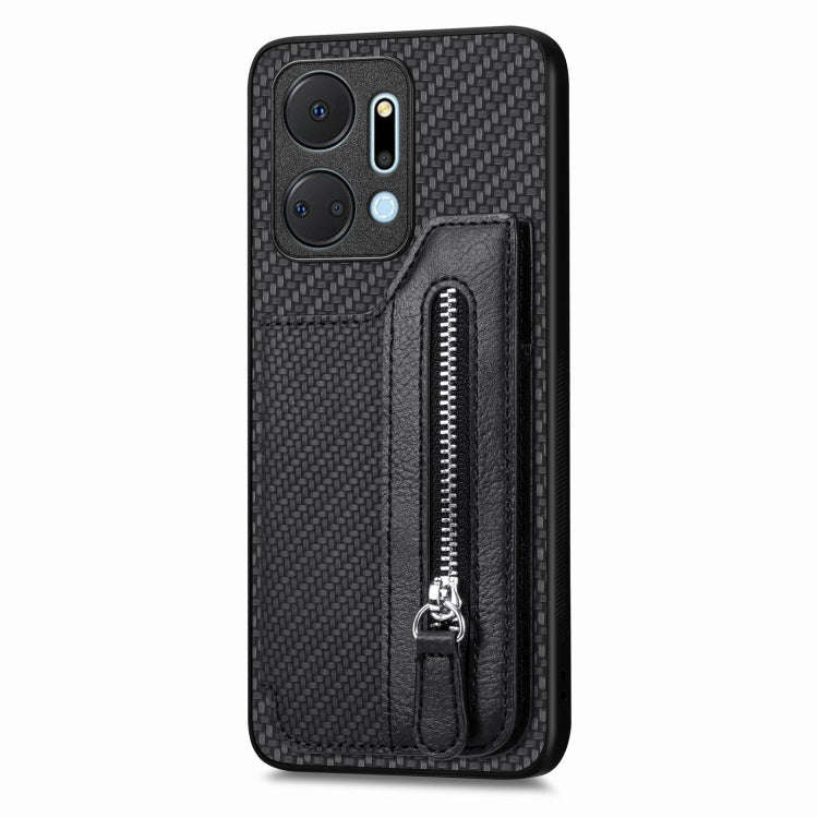 For Honor X7A Carbon Fiber Horizontal Flip Zipper Wallet Phone Case(Black)
