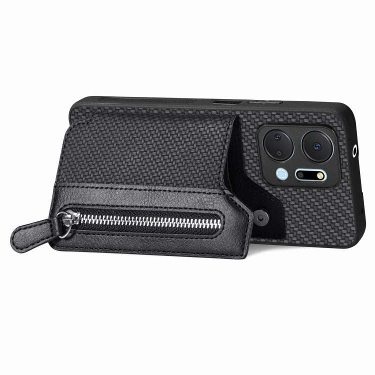 For Honor X7A Carbon Fiber Horizontal Flip Zipper Wallet Phone Case(Black)