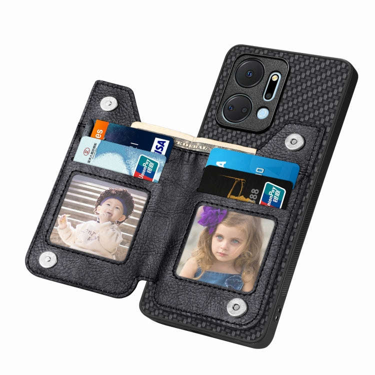 For Honor X7A Carbon Fiber Horizontal Flip Zipper Wallet Phone Case(Black)