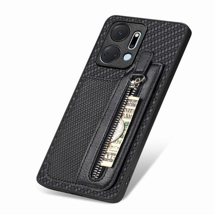 For Honor X7A Carbon Fiber Horizontal Flip Zipper Wallet Phone Case(Black)