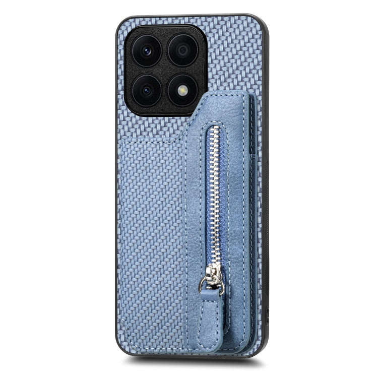 For Honor X8A Carbon Fiber Horizontal Flip Zipper Wallet Phone Case(Blue)