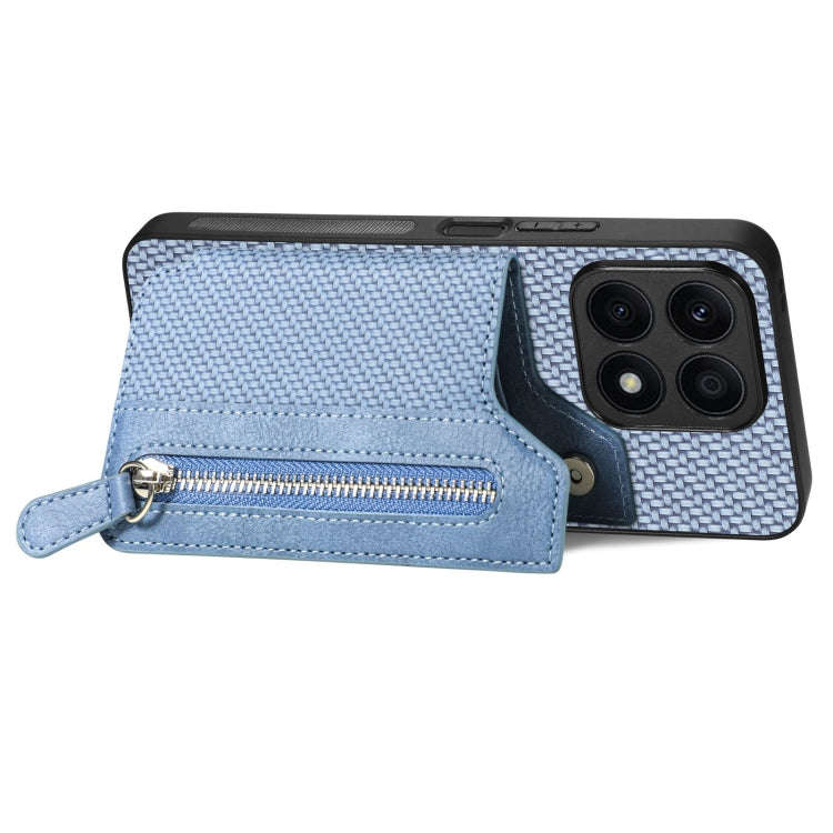For Honor X8A Carbon Fiber Horizontal Flip Zipper Wallet Phone Case(Blue)