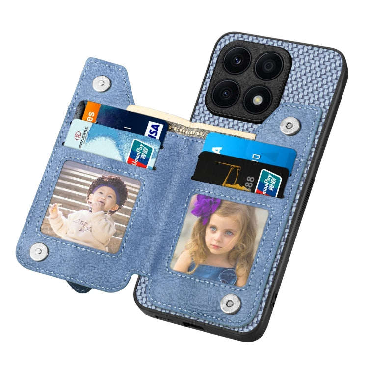 For Honor X8A Carbon Fiber Horizontal Flip Zipper Wallet Phone Case(Blue)